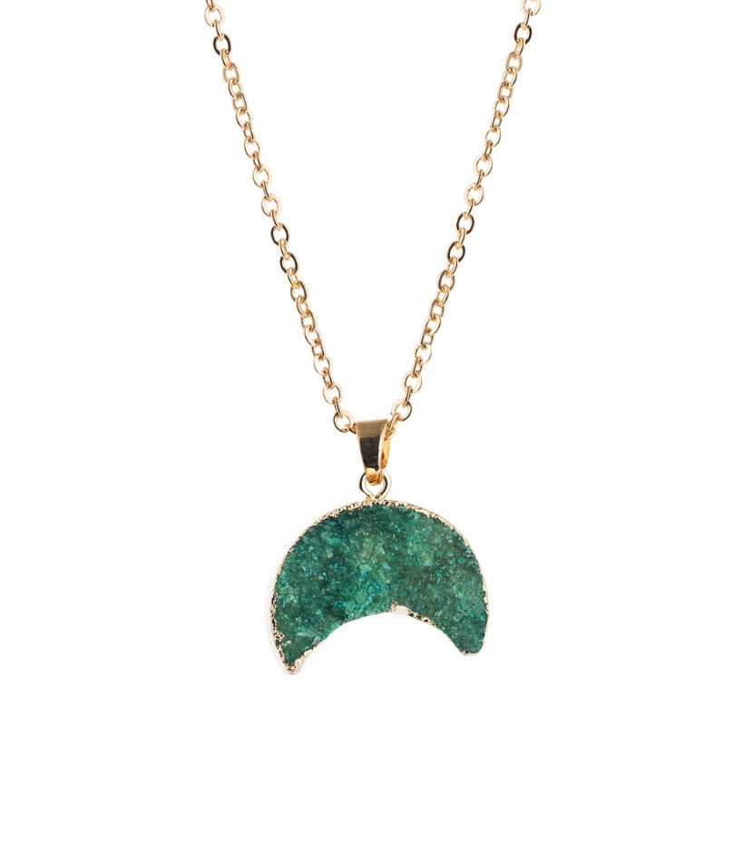 Fashion Green Moon Imitation Natural Stone Alloy Necklace,Pendants