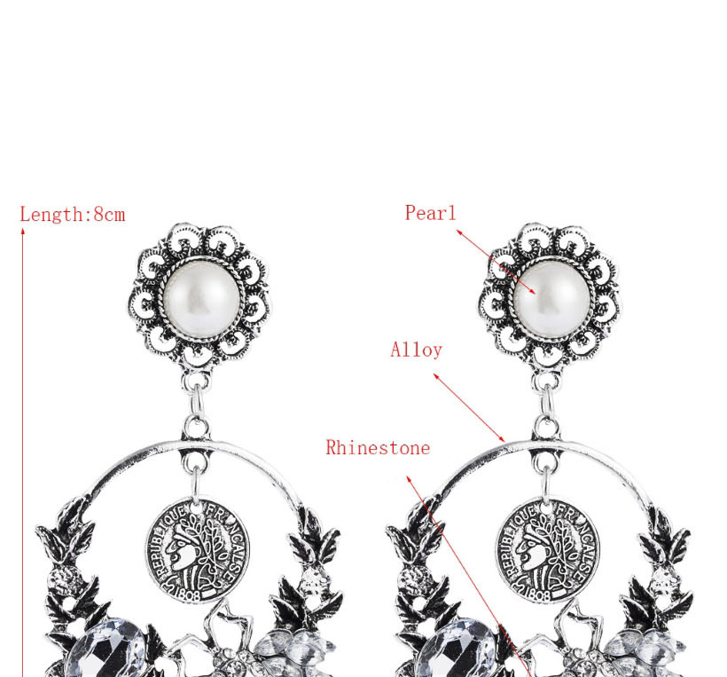Fashion Gu Qing Pearl Flower Portrait Geometry Cutout Earrings With Diamonds,Drop Earrings