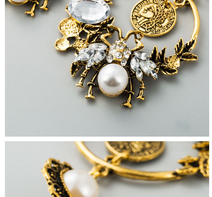 Fashion Golden Pearl Flower Portrait Geometry Cutout Earrings With Diamonds,Drop Earrings