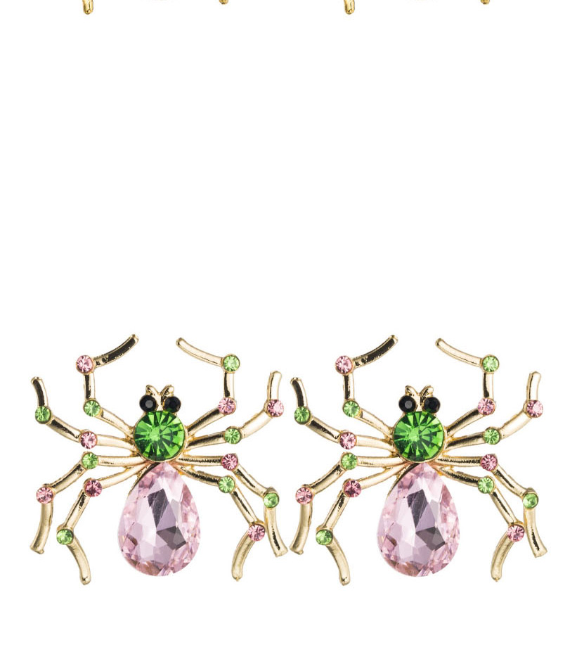 Fashion Pink Spider Inlaid Diamond Earrings,Stud Earrings
