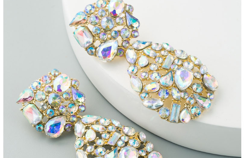 Fashion White Geometric Alloy Earrings With Fancy Diamonds,Drop Earrings
