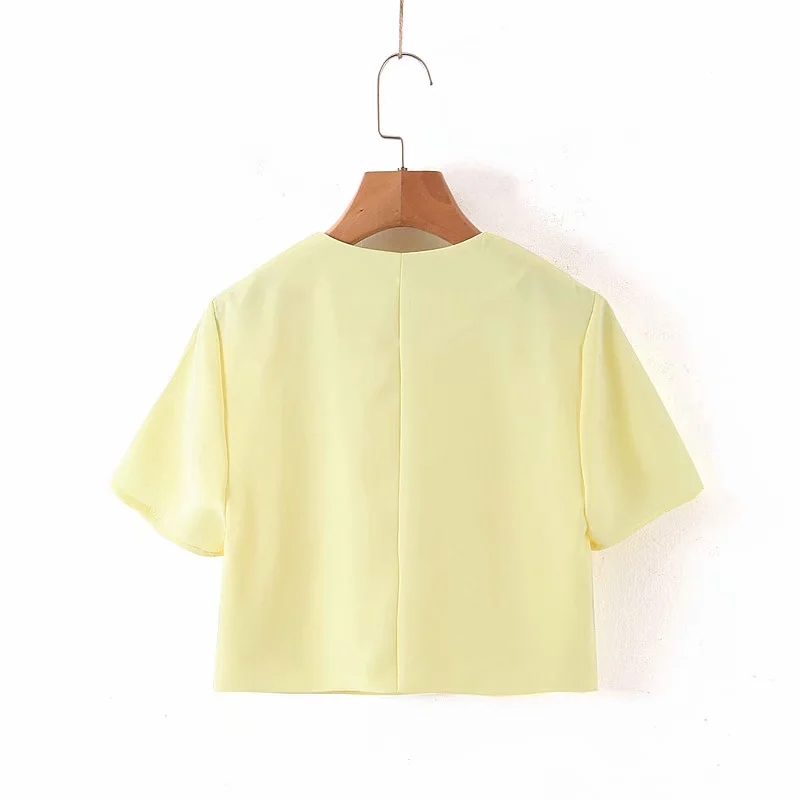 Fashion Yellow Single Breasted Short Sleeve Blazer,Coat-Jacket