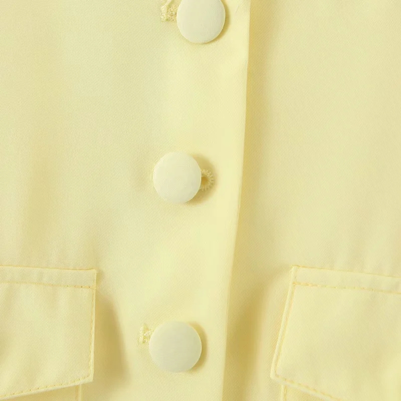 Fashion Yellow Single Breasted Short Sleeve Blazer,Coat-Jacket
