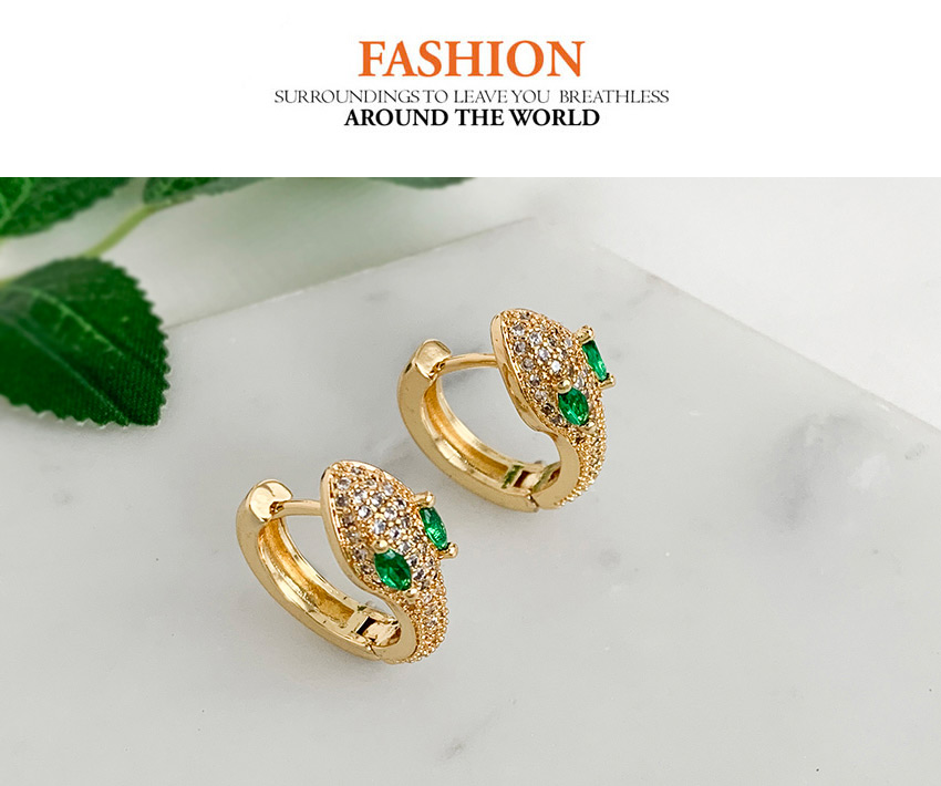 Fashion Golden Cubic Zirconia Snake Stud Earrings,Earrings