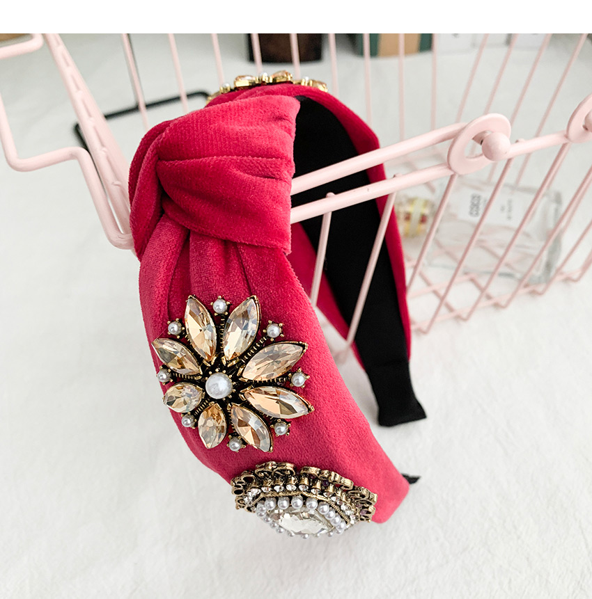 Fashion Red Bean Paste Fabric Band With Gold Diamond Pearl Flower Headband,Head Band