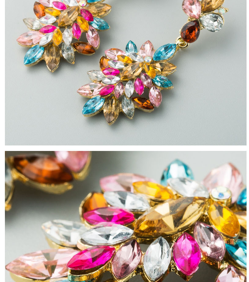Fashion Pink Alloy Flower And Diamond Geometric Earrings,Drop Earrings