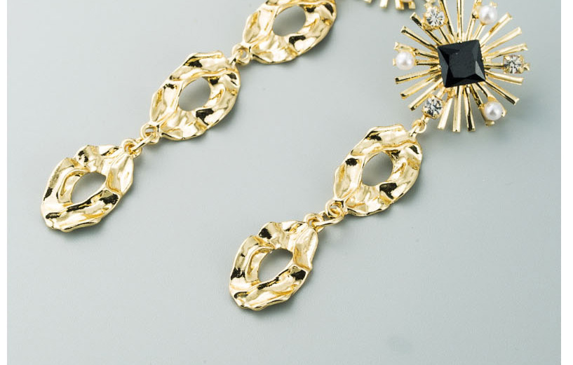 Fashion Golden Asymmetric Pierced Alloy Pearl And Diamond Earrings,Drop Earrings