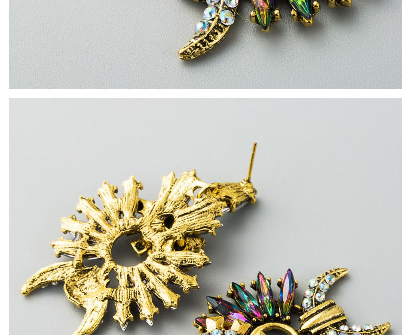 Fashion Color Irregular Cutout Moon Earrings With Diamonds,Drop Earrings