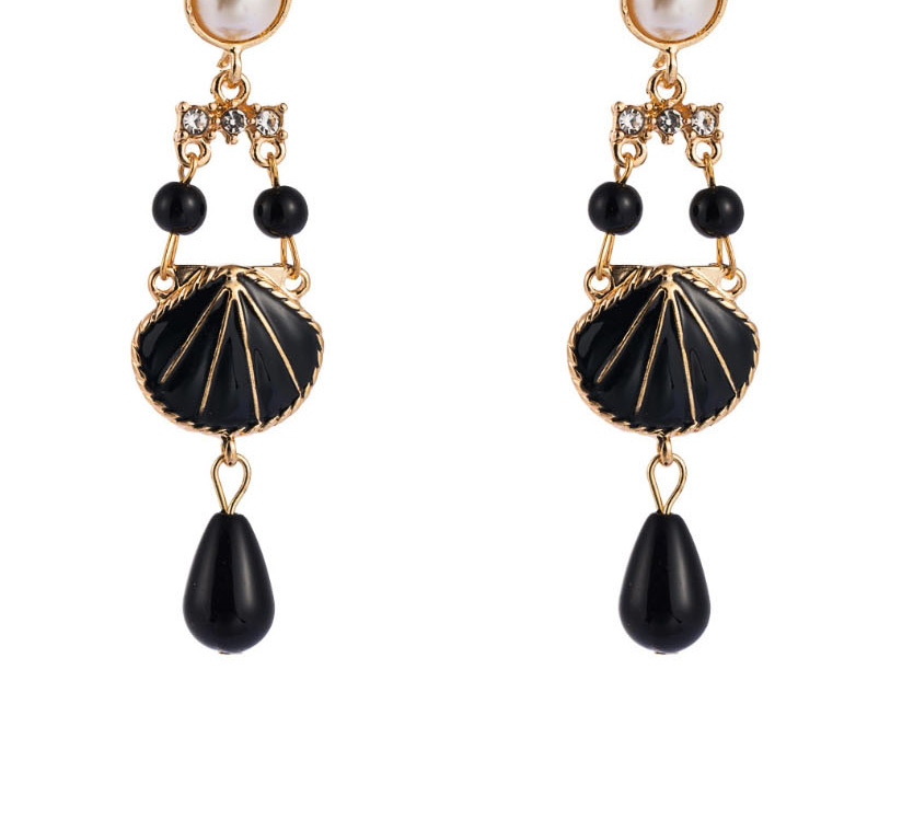 Fashion Black Shell Drip Oil-painted Pearl Earrings,Drop Earrings