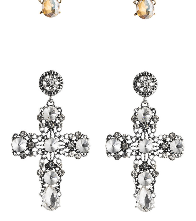 Fashion Brown Openwork Cross Diamond Earrings,Drop Earrings