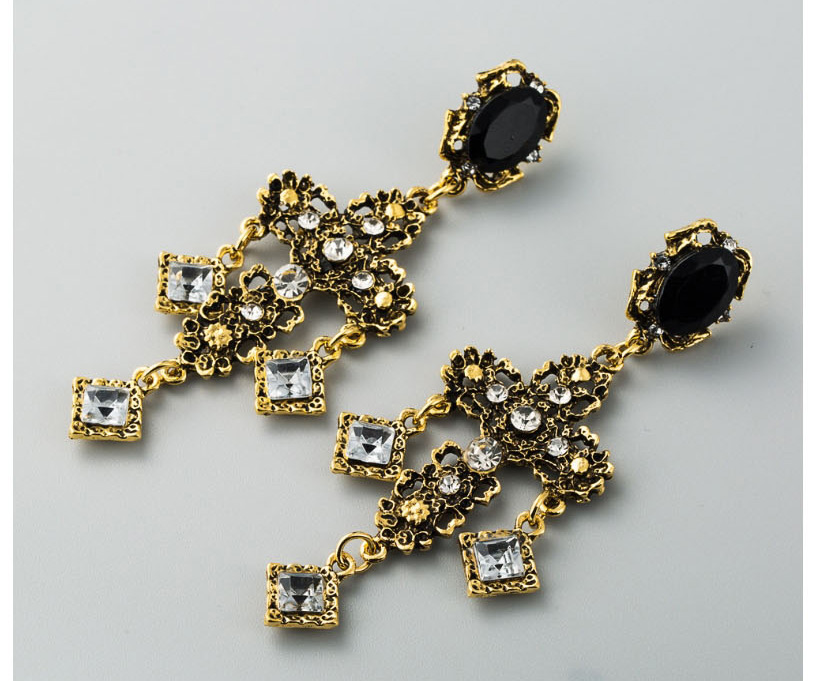 Fashion Silver Cross Alloy Earrings With Rhinestones,Drop Earrings