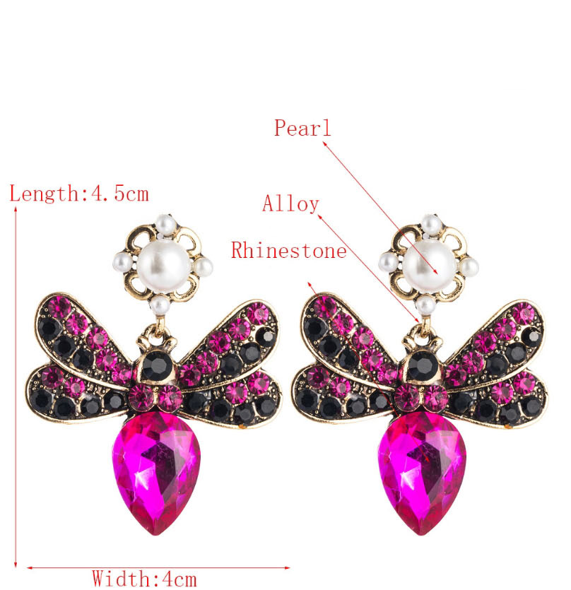 Fashion Rose Red Butterfly Set With Colored Rhinestone Pearl Earrings,Drop Earrings