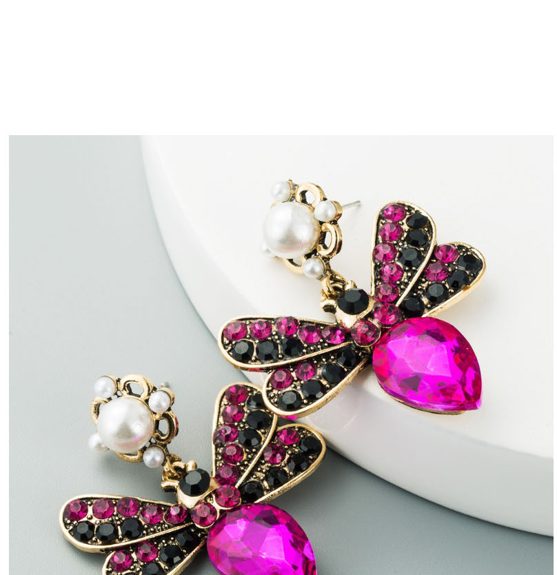 Fashion Rose Red Butterfly Set With Colored Rhinestone Pearl Earrings,Drop Earrings