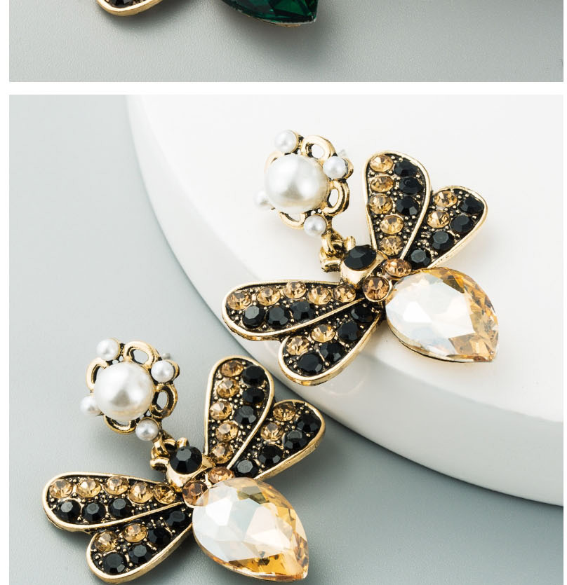 Fashion Brown Butterfly Set With Colored Rhinestone Pearl Earrings,Drop Earrings