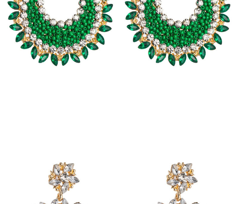 Fashion Green Round Beaded Earrings With Colored Diamonds,Drop Earrings