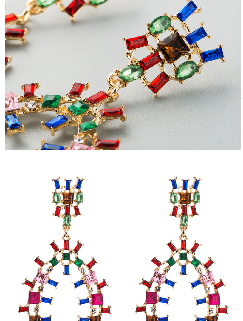 Fashion Golden Color Geometric Cutout Earrings With Colorful Rhinestones,Drop Earrings