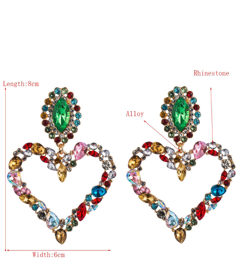 Fashion Color Love Heart Pierced Earrings With Alloy Diamonds,Drop Earrings