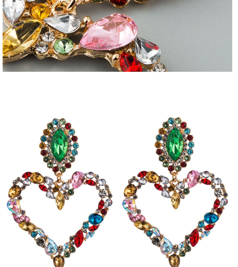 Fashion Color Love Heart Pierced Earrings With Alloy Diamonds,Drop Earrings