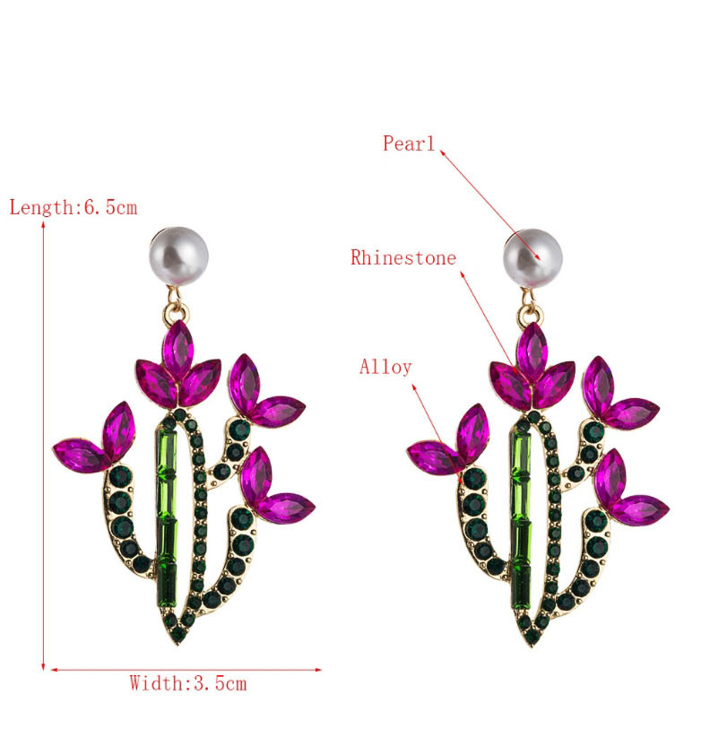 Fashion Brown Cactus Alloy Earrings With Colored Rhinestones,Drop Earrings