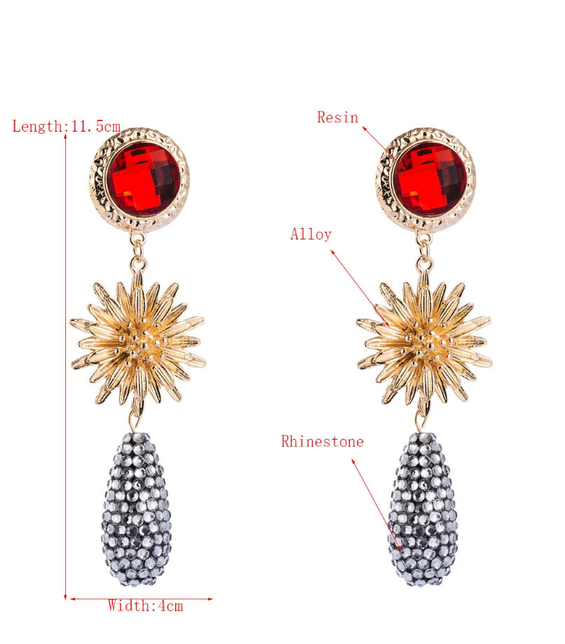 Fashion Color Alloy Flower Set Rhinestone Resin Long Earrings,Drop Earrings