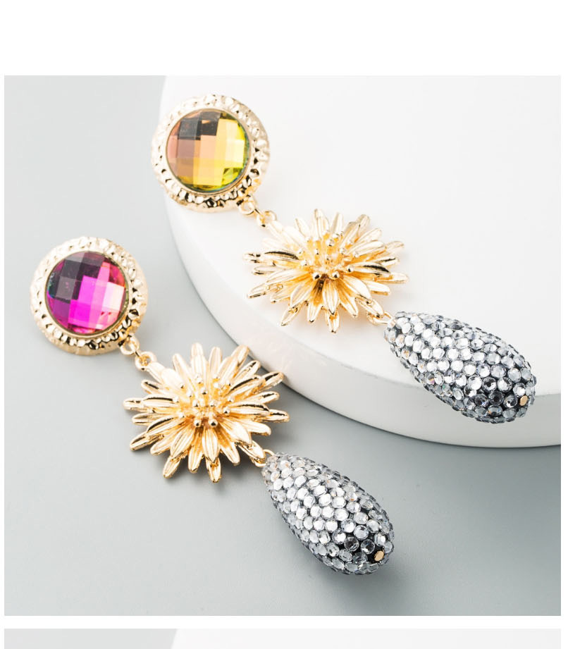 Fashion Color Alloy Flower Set Rhinestone Resin Long Earrings,Drop Earrings