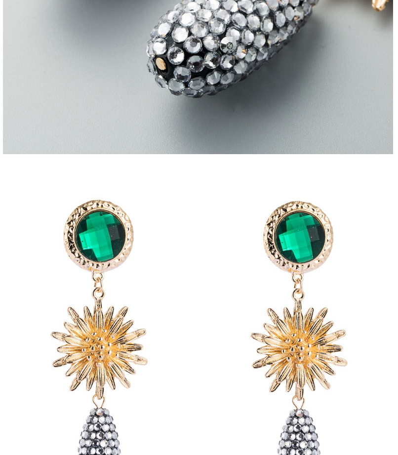 Fashion Green Alloy Flower Set Rhinestone Resin Long Earrings,Drop Earrings