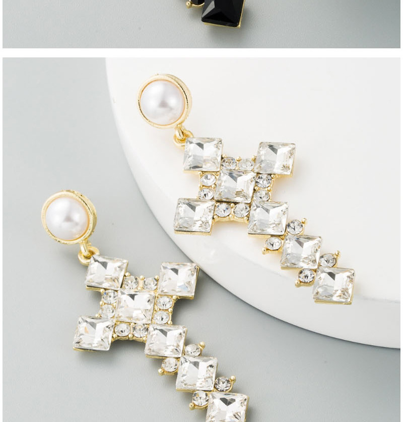 Fashion Black Pearl Alloy Cross Earrings With Diamonds,Drop Earrings