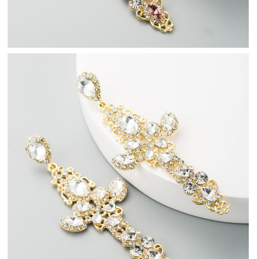 Fashion Golden Alloy Pierced Cross Earrings With Rhinestones,Drop Earrings