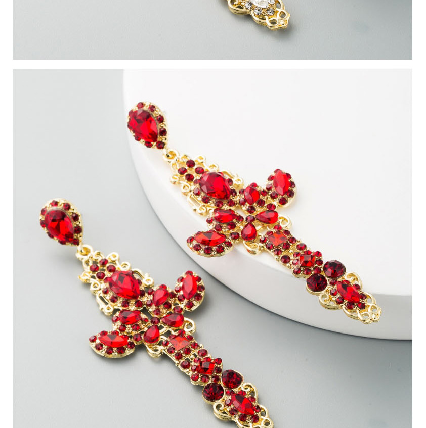 Fashion Golden Alloy Pierced Cross Earrings With Rhinestones,Drop Earrings