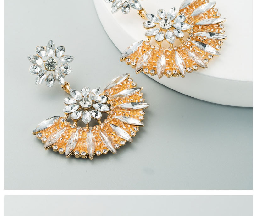 Fashion White Beaded Diamond Scallop Flower Earrings,Drop Earrings