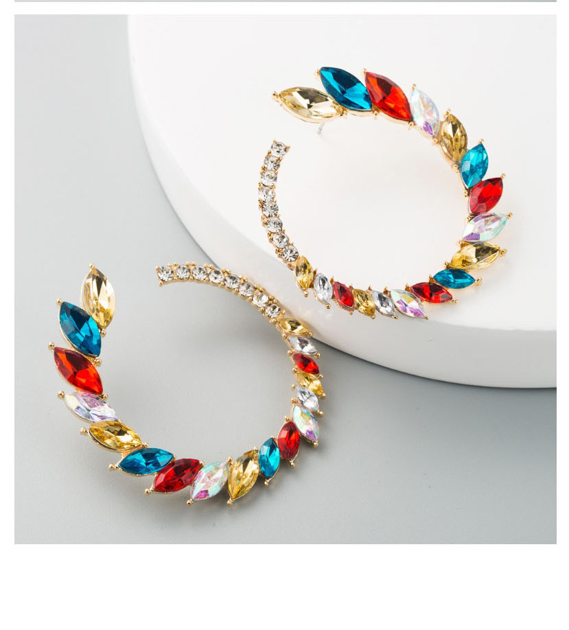 Fashion Golden C-shaped Stud Earrings With Rhinestones,Stud Earrings
