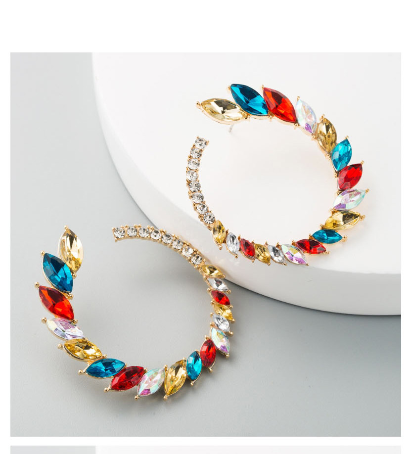 Fashion Color C-shaped Stud Earrings With Rhinestones,Stud Earrings