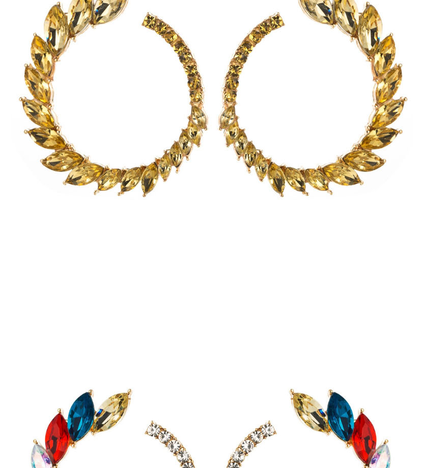 Fashion Golden C-shaped Stud Earrings With Rhinestones,Stud Earrings