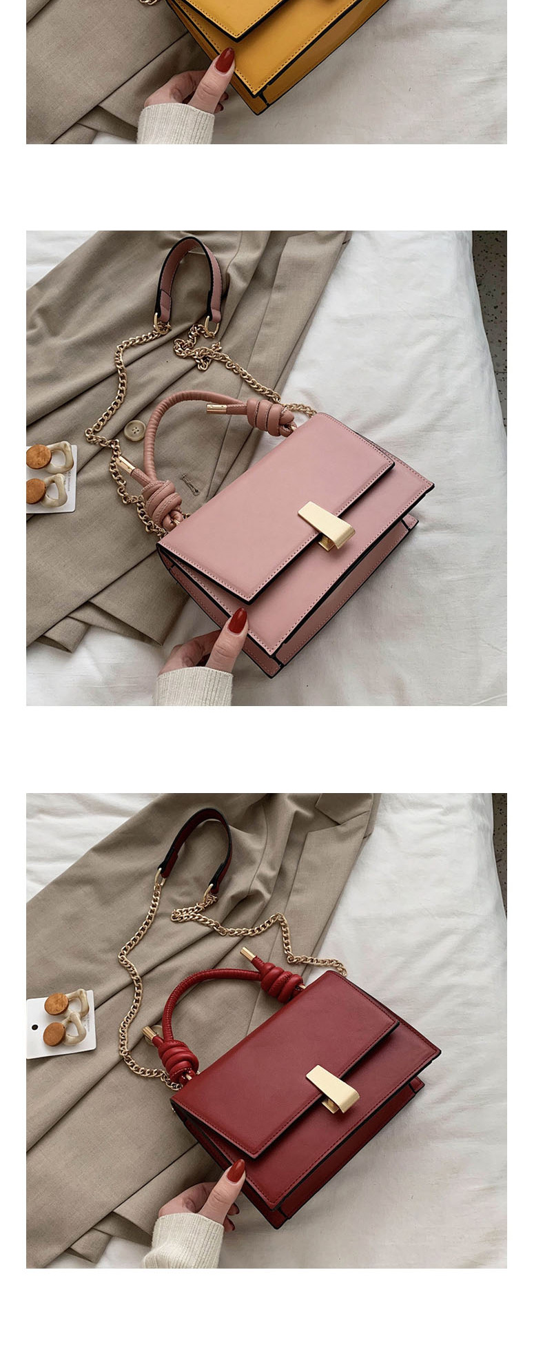 Fashion Pink Chain Flap Lock Shoulder Crossbody Bag,Handbags