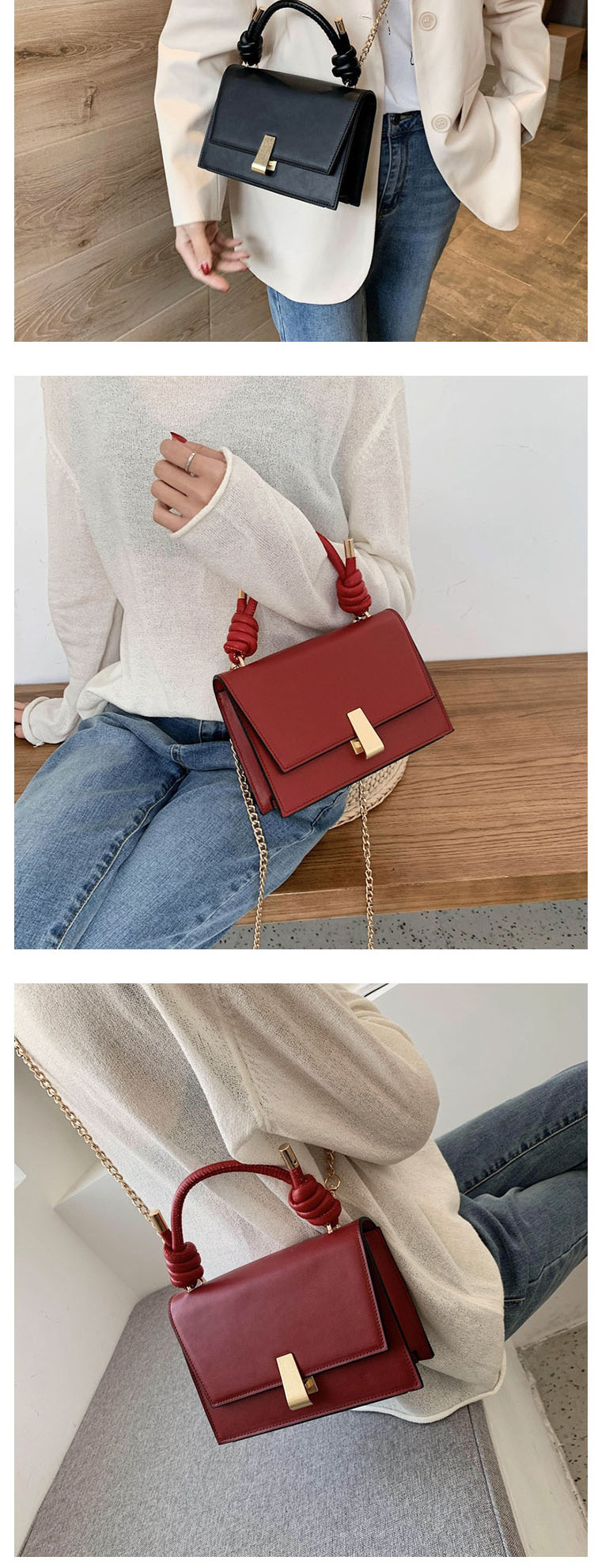 Fashion Red Chain Flap Lock Shoulder Crossbody Bag,Handbags