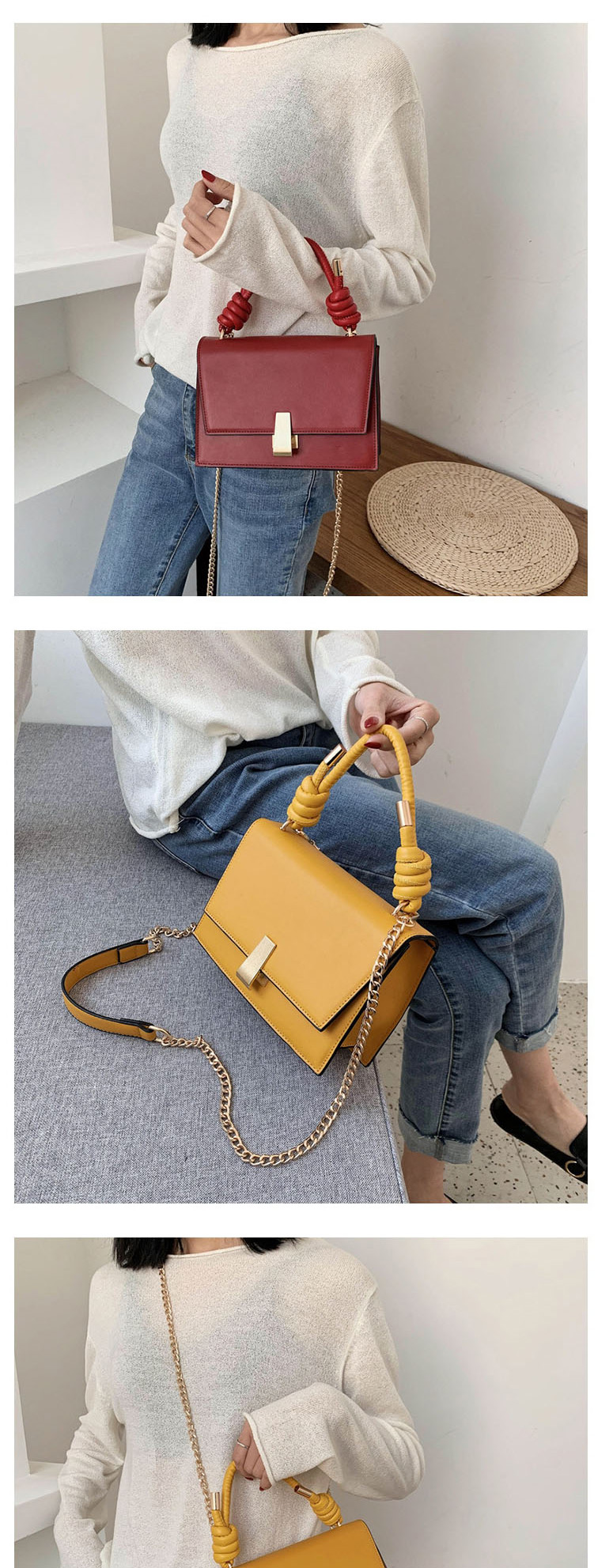 Fashion Yellow Chain Flap Lock Shoulder Crossbody Bag,Handbags