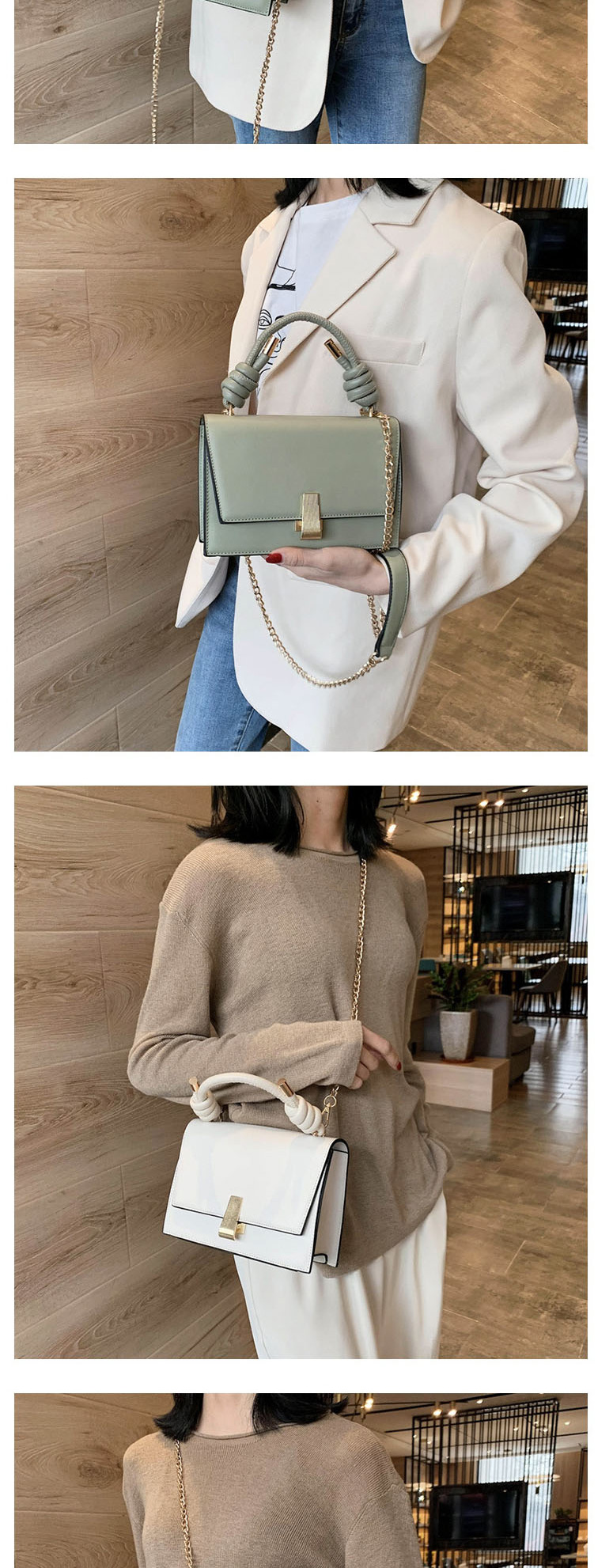 Fashion Matcha Green Chain Flap Lock Shoulder Crossbody Bag,Handbags