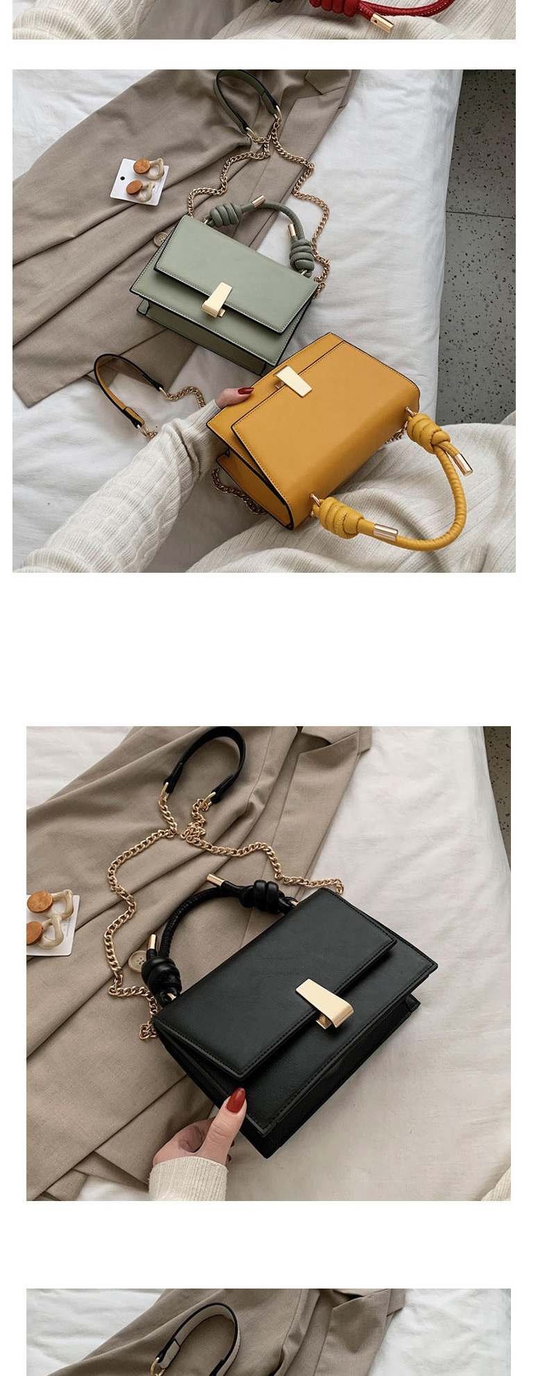 Fashion Creamy-white Chain Flap Lock Shoulder Crossbody Bag,Handbags