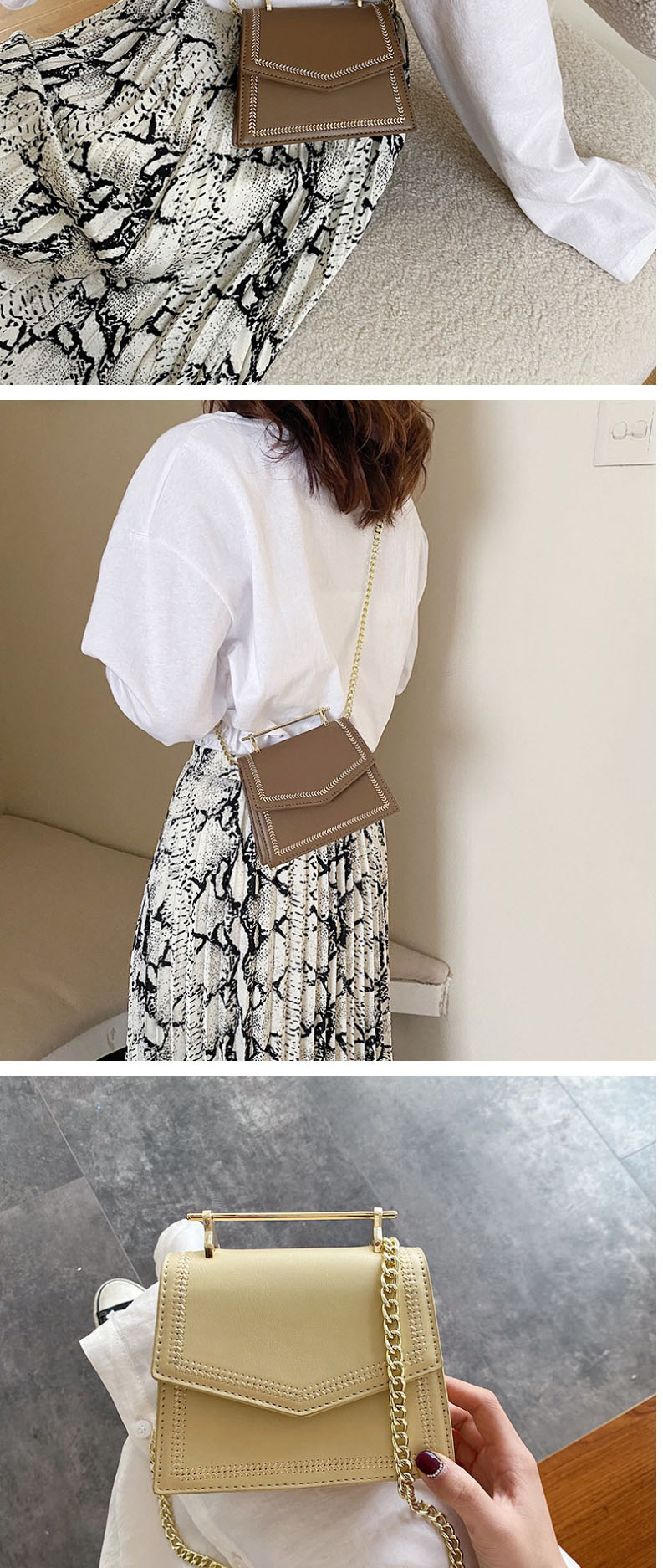 Fashion Brown Chain Embroidered Shoulder Bag,Handbags