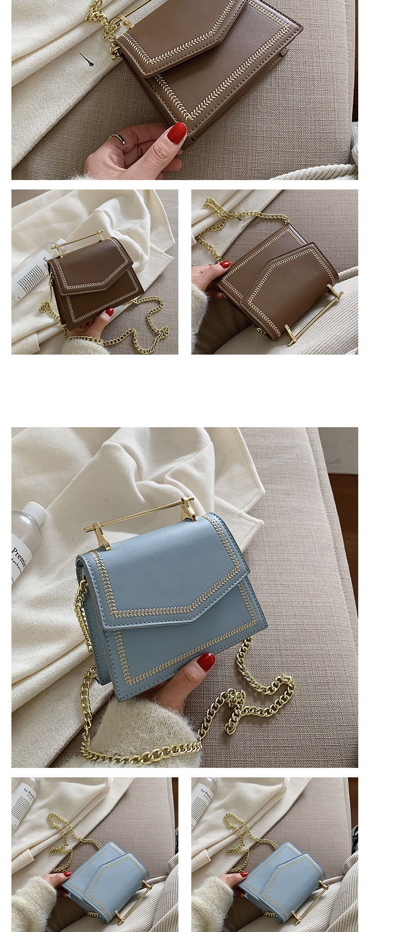 Fashion Brown Chain Embroidered Shoulder Bag,Handbags
