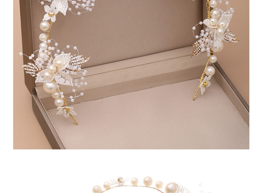 Fashion White Rhinestone Leaf Flower Hand-woven Pearl Headband,Head Band