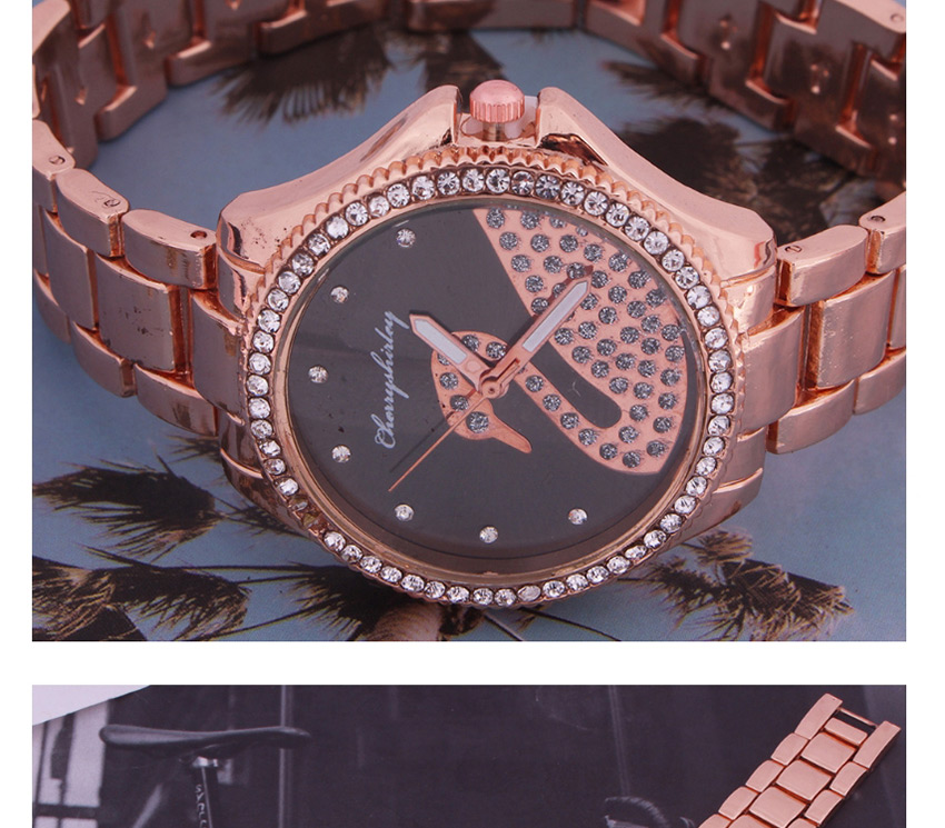 Fashion Golden Powder Swan Steel Strap Bright Starry Swan Watch,Ladies Watches