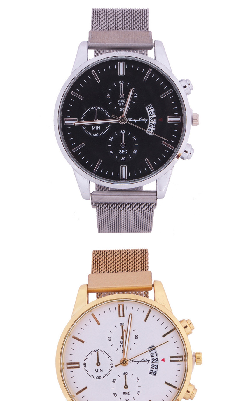 Fashion Rose Gold Black Face Magnet Milano Quartz Watch With Calendar,Men