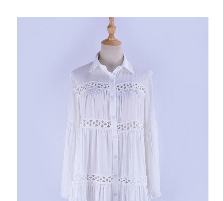Fashion White Cotton-flared Cutout Shirt-flare Sleeve-sleeve Blouse,Sunscreen Shirts