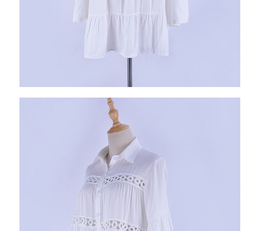 Fashion White Cotton-flared Cutout Shirt-flare Sleeve-sleeve Blouse,Sunscreen Shirts
