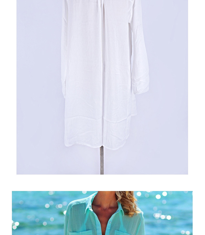 Fashion Off-white Lapel Two Pocket Concealed Shirt-blouse,Sunscreen Shirts