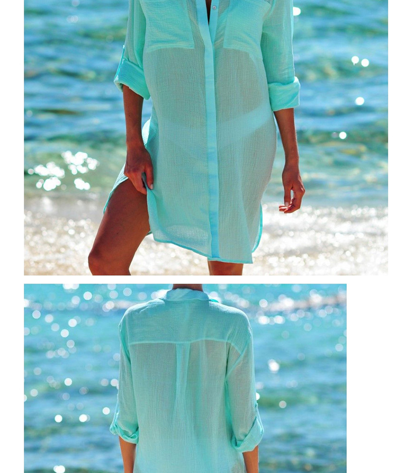 Fashion Dark Blue Lapel Two Pocket Concealed Shirt-blouse,Sunscreen Shirts