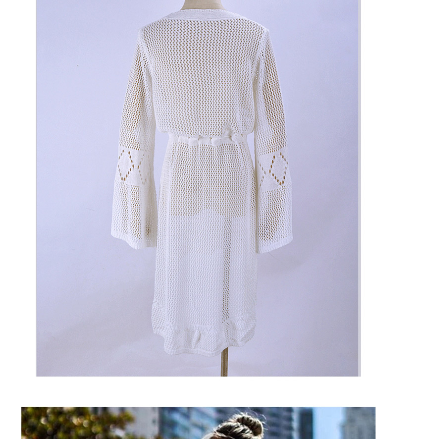 Fashion White Hollow Knit Skirt Flare Sleeve Sunscreen Blouse,Sunscreen Shirts