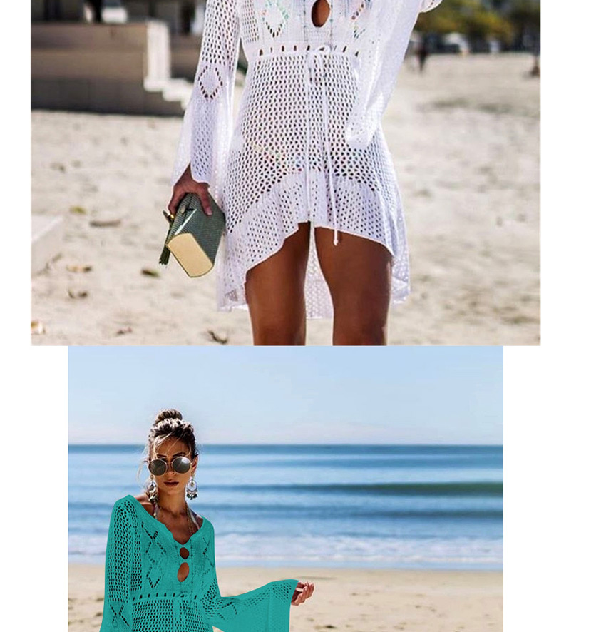 Fashion White Hollow Knit Skirt Flare Sleeve Sunscreen Blouse,Sunscreen Shirts