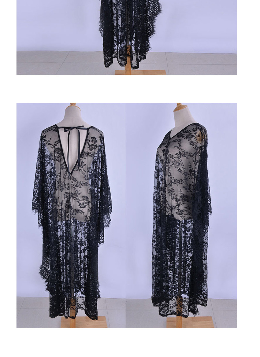 Fashion Custom Reduced Version (black) Plus Size Lace V-neck Long Dress Blouse,Sunscreen Shirts